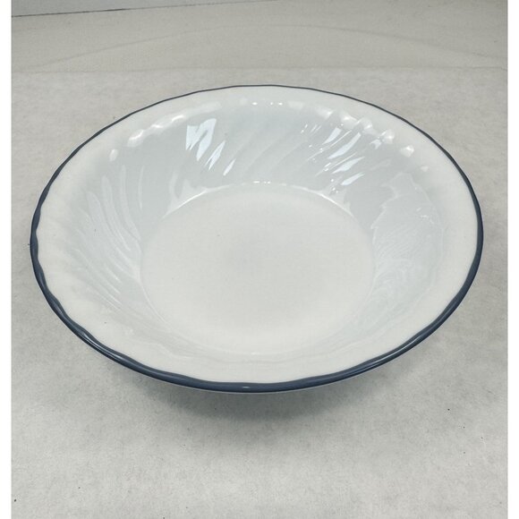 Corelle Corning White Swirl Rimmed Soup Cereal Bowls Blue Trim 7.25" Set Of 2 - Picture 3 of 8